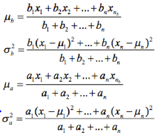 M-step update formulas for weighted mean and variance