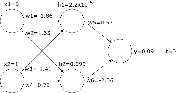 Converged network after 100 backpropagation steps