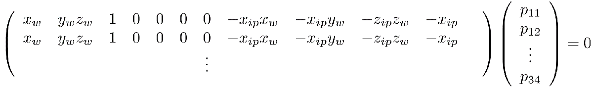 Calibration equation system in matrix form: Ap = 0