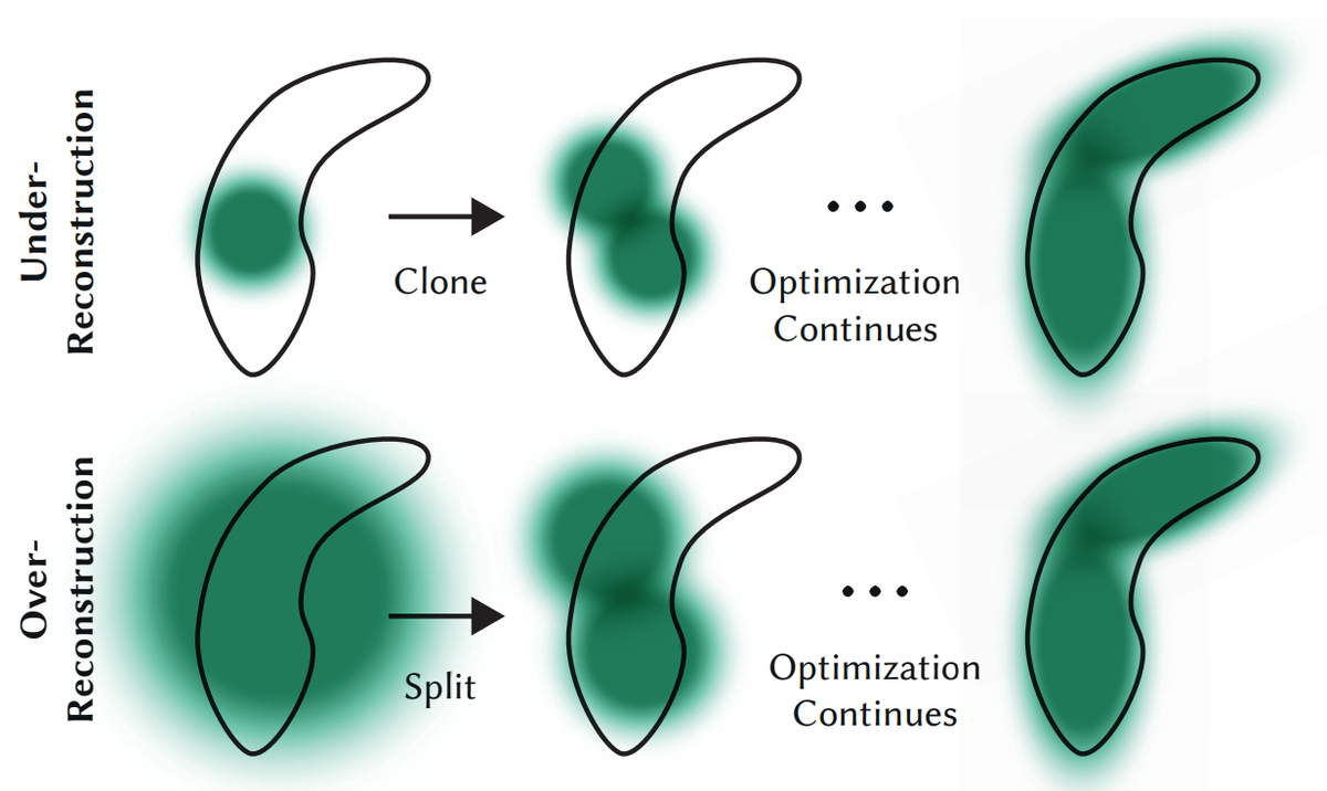 Adaptive density control: cloning and splitting